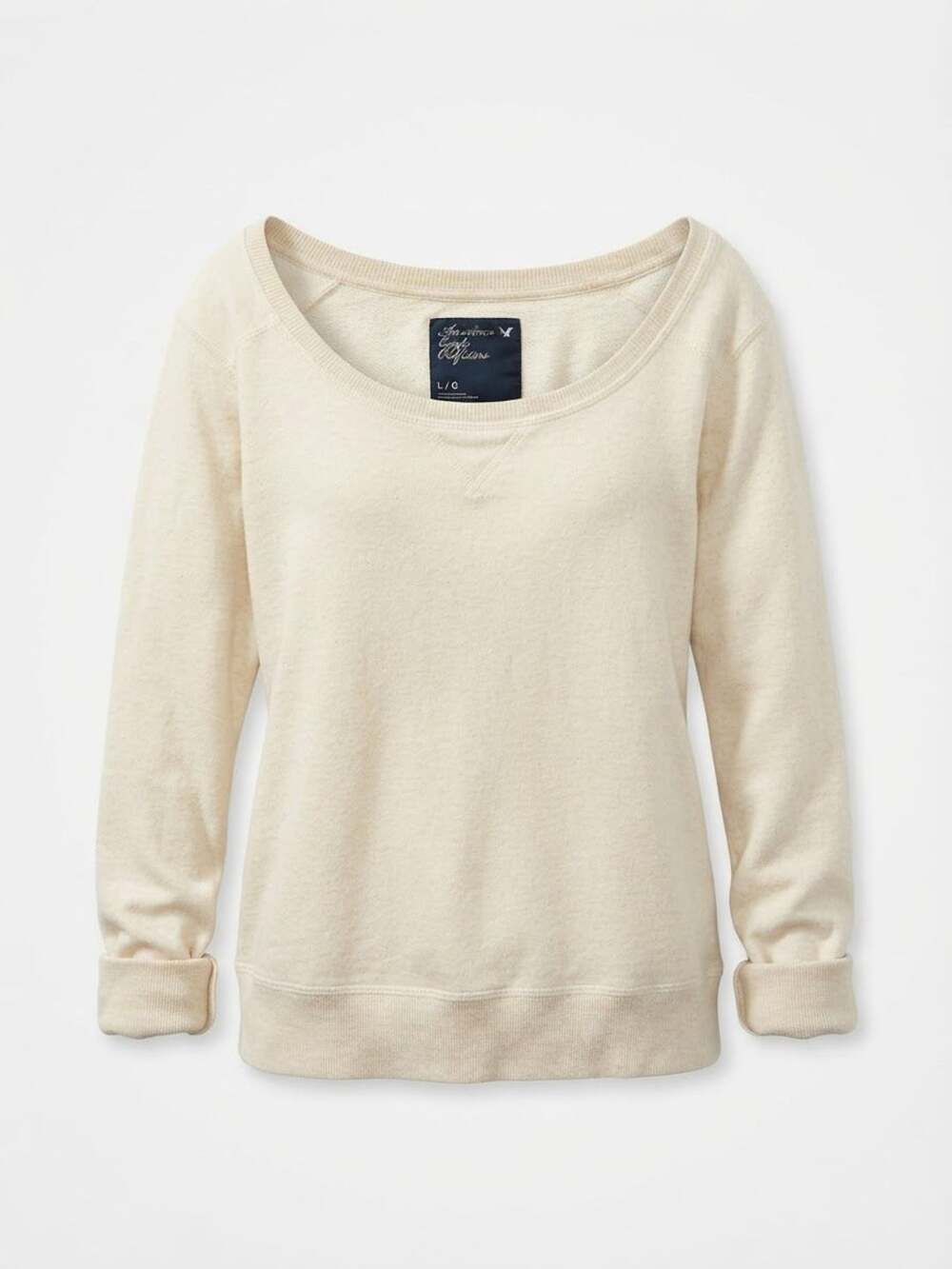 American Eagle Outfitters Off The Shoulder Cream Fleece Sweatshirt large